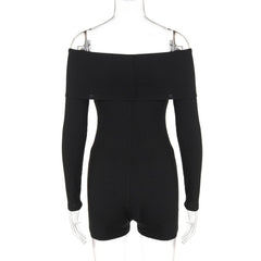 Long sleeve off shoulder ribbed romper