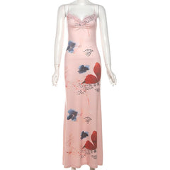 Butterfly embroidery print cami maxi dress