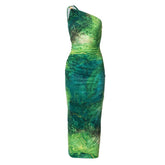 One shoulder print ruched maxi dress | red tango dress