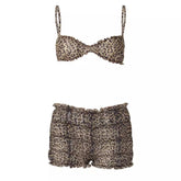 Leopard print ruffle ruched crop chiffon cami pant set