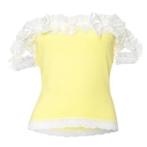 Off shoulder lace hem bowknot ruffle top