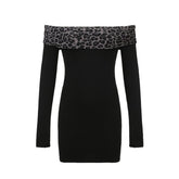 Off shoulder long sleeve leopard print mini dress