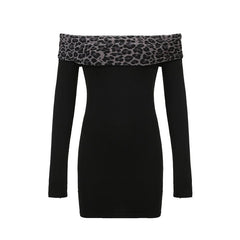 Off shoulder long sleeve leopard print mini dress