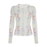 Crewneck long sleeve flower print top