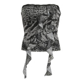 Leopard print ruffle lace hem tube top
