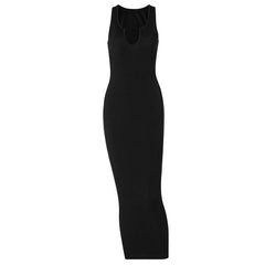 Ribbed notch neck sleeveless low cut solid maxi dress | red tango dress