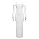 Long sleeve off shoulder textured solid maxi dress