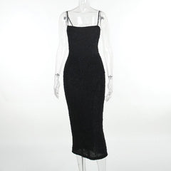 Square neck glitter backless cami maxi dress | red tango dress