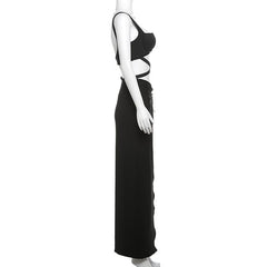 Sweetheart neck cross front ruched high slit cami maxi skirt set