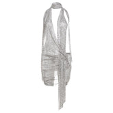 Snakeskin print halter sheer mesh irregular ruched mini dress | samba dress