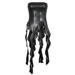 PU leather ruffle irregular tube top