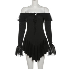 Long sleeve off shoulder ruffle mini dress