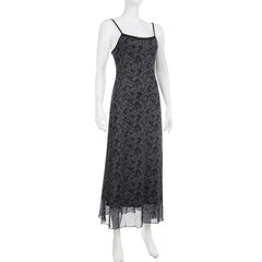 Lace hem mesh ruffle backless cami midi dress