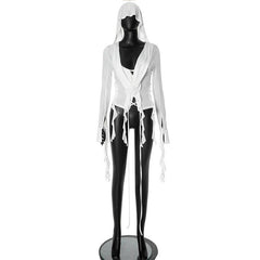 Hoodie long sleeve tassels self tie top