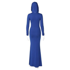 Hoodie long sleeve ruched solid maxi dress | red tango dress