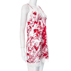 Lace hem contrast v neck backless cami mini dress | red tango dress