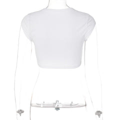 embroidery contrast crewneck cap sleeve crop top