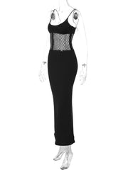 Fishnet u neck solid cami midi dress