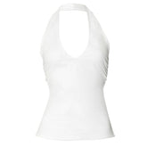 Halter v neck ruched slit backless top