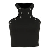 Crewneck sleeveless solid crop top