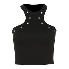 Crewneck sleeveless solid crop top