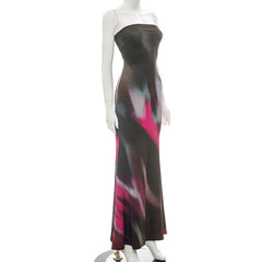 Print backless contrast tube maxi dress