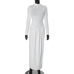 High neck long sleeve ruched maxi dress