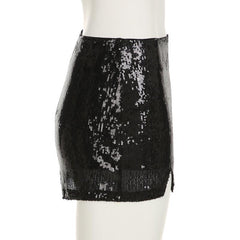 Glitter slit knitted mini skirt