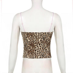 Leopard print lace hem patchwork cami top