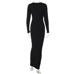 Long sleeve solid u neck maxi dress | red tango dress