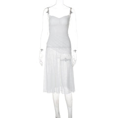 Lace ruched see through cami midi dress