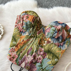 Sweetheart neck lace up bustier flower print top