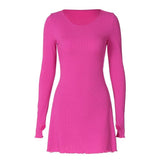 Ribbed solid long sleeve gloves lace up ruffle mini dress | red tango dress