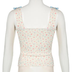 Square neck bowknot ribbed print cami top