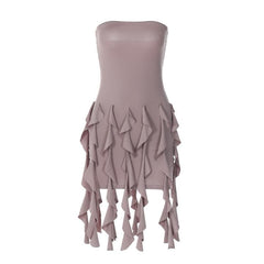 Ruffle backless sleeveless solid tube mini dress | red tango dress