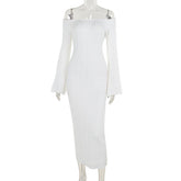 Off shoulder long sleeve knitted solid maxi dress
