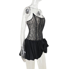 U neck corset lace patchwork tube mini dress