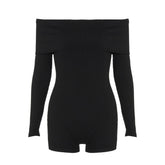Long sleeve off shoulder ribbed romper