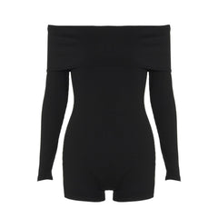 Long sleeve off shoulder ribbed romper