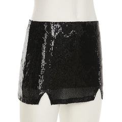Glitter slit knitted mini skirt