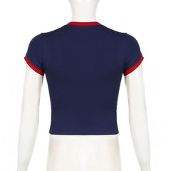 Short sleeve stitch numeral print top