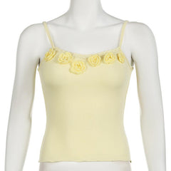 U neck lace hem flower applique cami top
