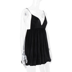 V neck velvet backless cami mini dress
