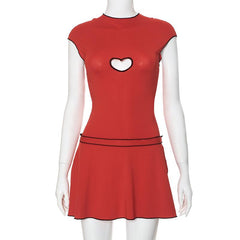 Cap sleeve heart embroidery stitch mini dress | red tango dress