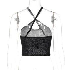 Leopard print cross front hollow out cami top