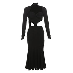 Long sleeve sweetheart neck shrug 2 piece hollow out maxi dress