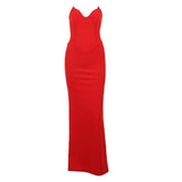 Zip-up solid v neck backless slit tube maxi dress | red tango dress