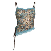 Lace leopard print irregular knotted cami top