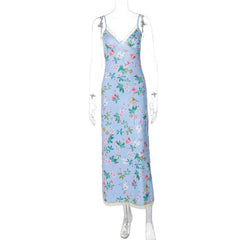 Print v neck lace hem knotted cami midi dress