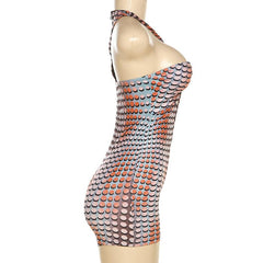 Crewneck polka dot print hollow out romper